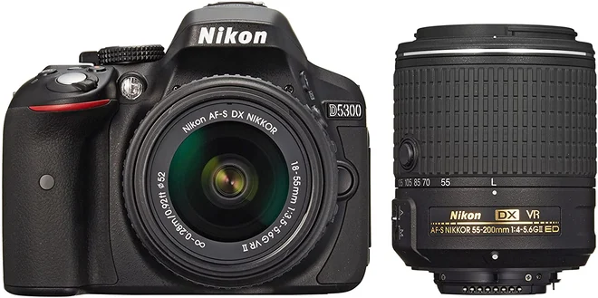 Nikon d5300 Best camera for photography 3 Nikon D5300 DSLR camera with attached lens on the left and additional Nikon DX VR lens on the right. #Nikon d5300 camera