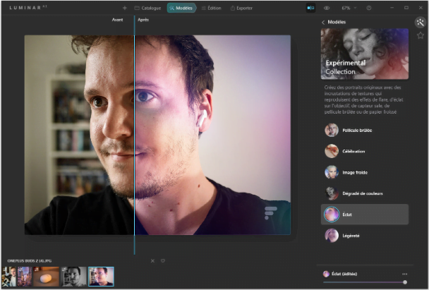 Features of Luminar AI Harness the Potential of Photographs 2 A screenshot of a photo editing interface from Luminar AI, showing an image of a person with the face blurred for privacy. The editing tools and presets are visible on the sides, indicating the software’s capabilities in enhancing and modifying digital images.