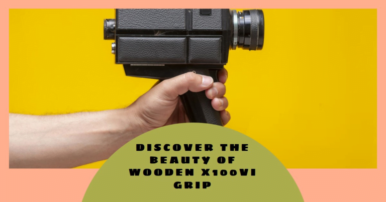 A hand holding a vintage camera with a wooden grip against a bright yellow background.